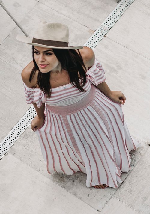 Vestido Tricot Longo Plissado Marine