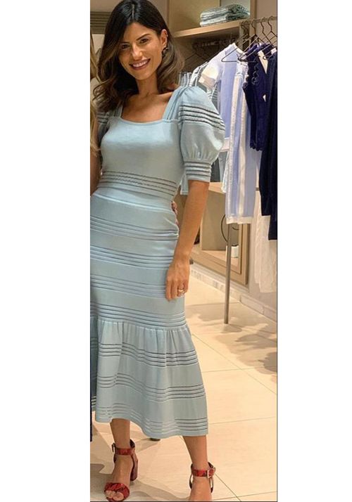 Saia Tricot Midy Listras Transparência Barra Babado