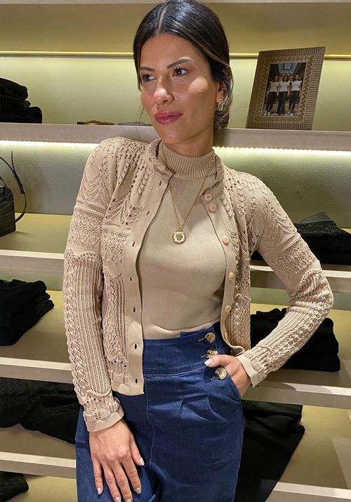 Casaqueto Tricot Rendado Gola Crochê