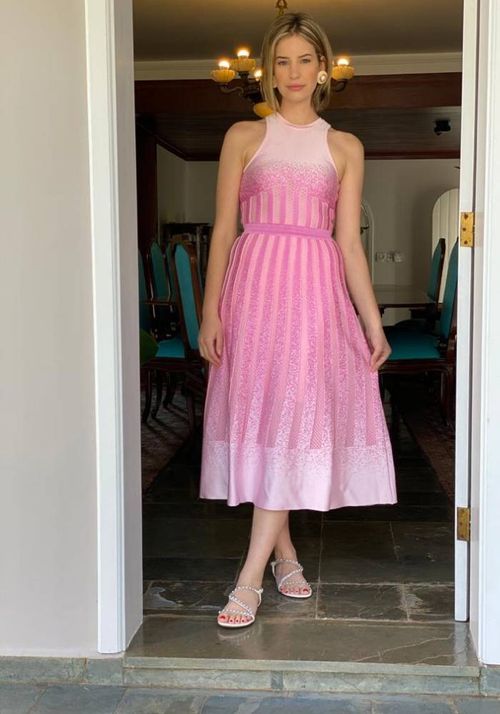 Vestido Tricot Midy Plissado Tie Dye Furos