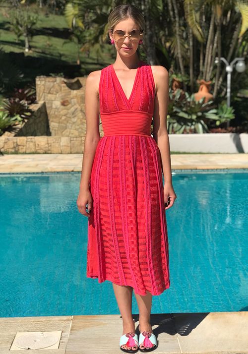 Vestido Tricot Midy Flutuado Tie Dye Frente Única