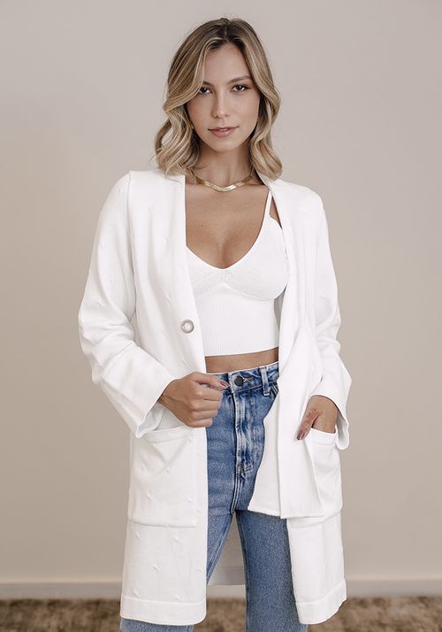 Max Casaco Tricot Pontinhos Bolsos Faixa