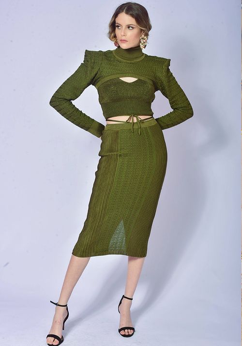 Saia Tricot Midy Nervuras Cordão