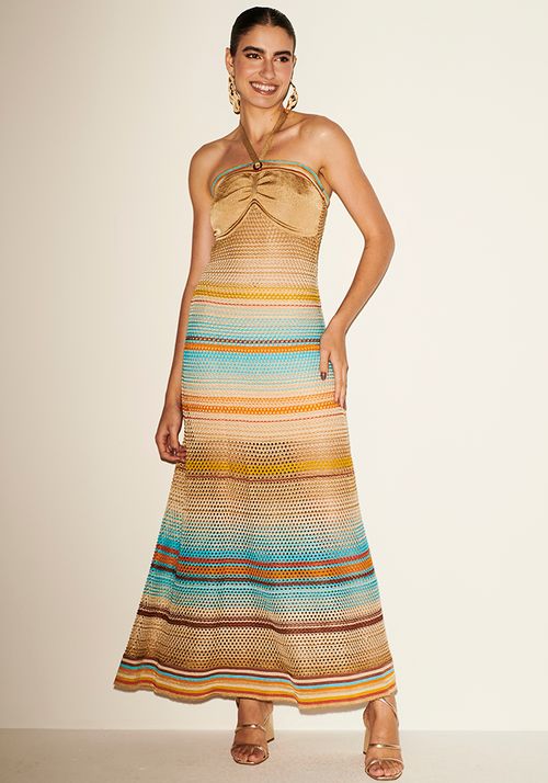 Vestido Tricot Longo Furos Tie Dye