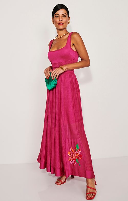 Saia Tricot Midy Pontinhos Flor