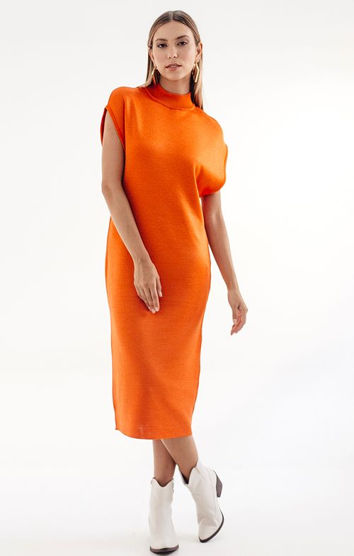 Vestido Tricot Midy Reto Basic Pontinhos Cavado