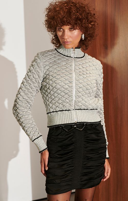 Jaqueta Tricot Bomber Textura Zíper