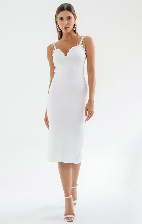 Vestido Tricot Midy Reto Bandage Pérolas