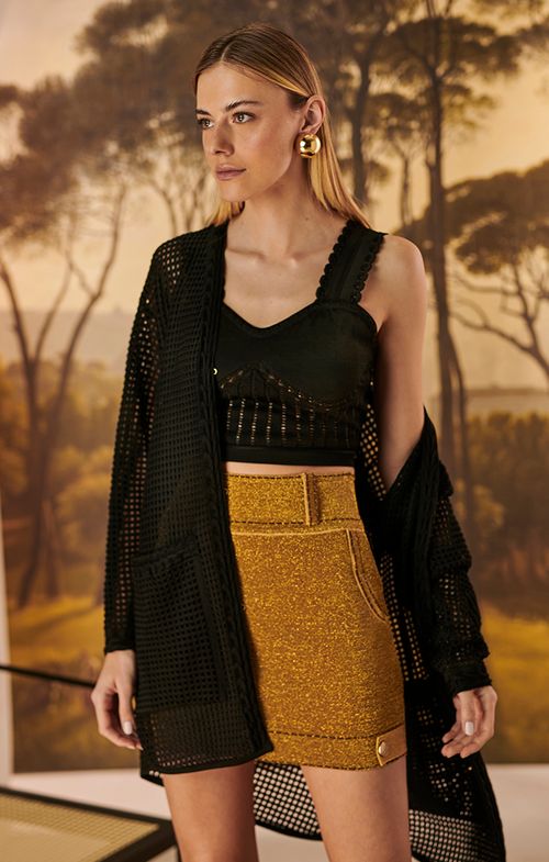 Cropped Tricot Alça Rendada Furinhos