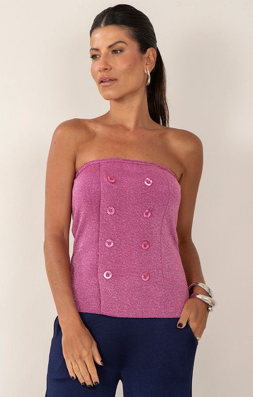 Cropped Corselet Tricot Botões Shine