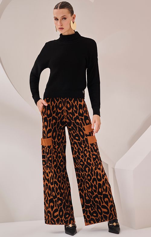 Calça Tricot Cargo Animal Print