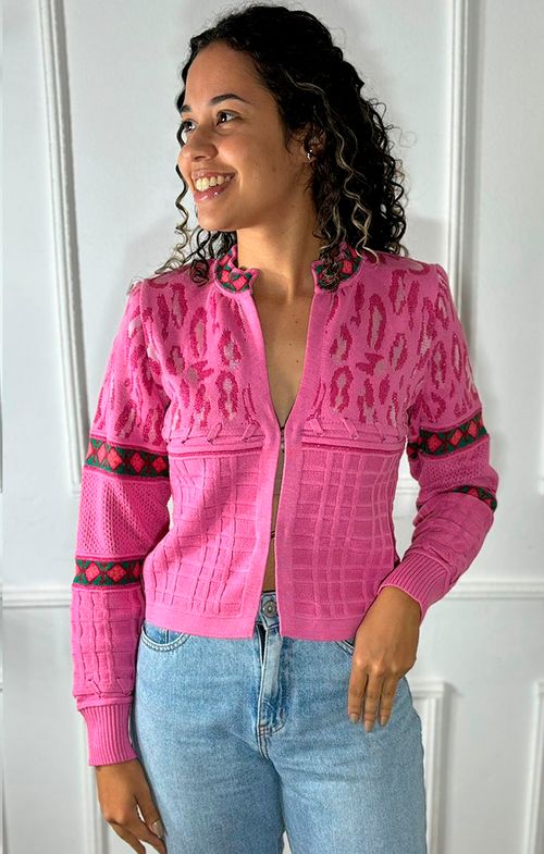 Casaqueto Tricot Animal Print Étnico