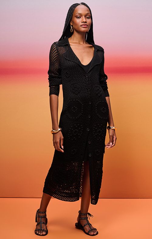 Vestido Chemise Tricot Aran Crochê