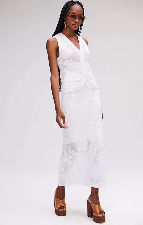 Saia Tricot Longa Rosas