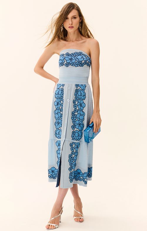 Saia Tricot Midy Flores Jacar Botões