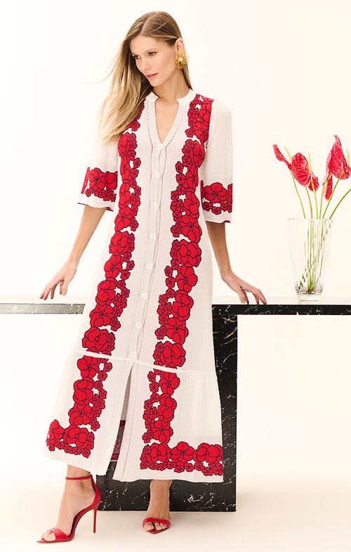 Vestido Chemise Tricot Flores Jacar