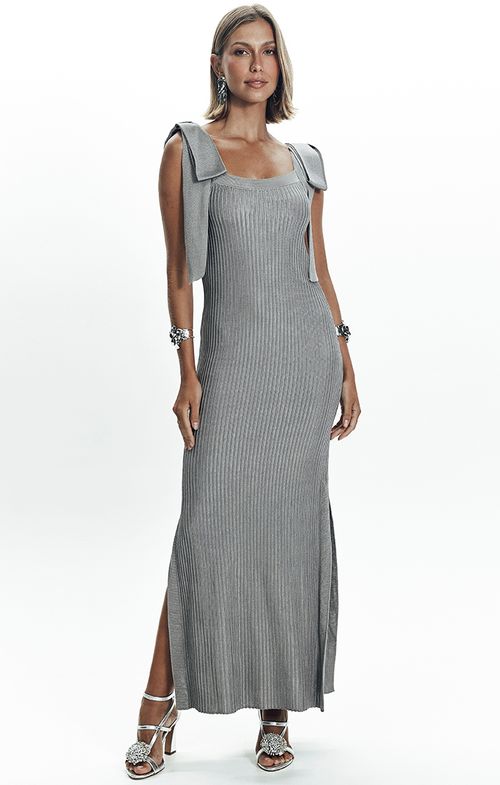 Vestido Tricot Max Midy Canelado Laço