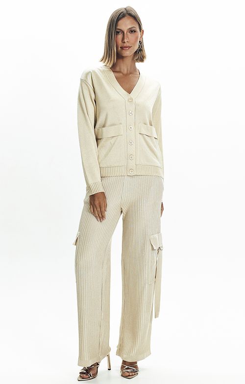 Casaco Tricot Basic Botões Bolso