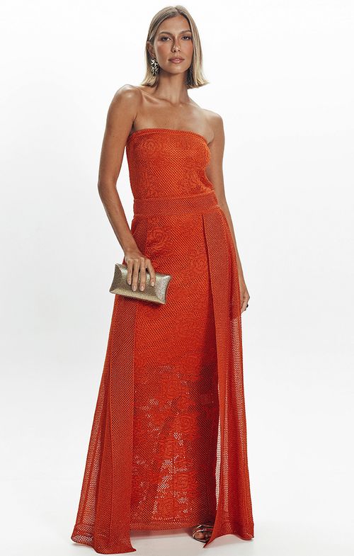 Vestido Tricot Longo Saia Sobreposta Shine