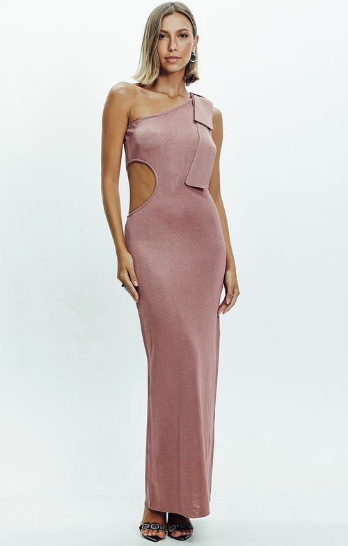 Vestido Tricot Longo Assimétrico Laço