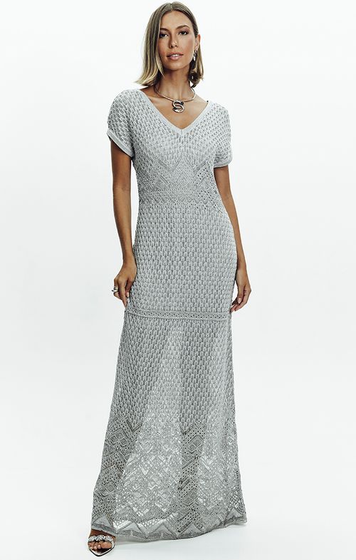 Vestido Tricot Longo Rendado