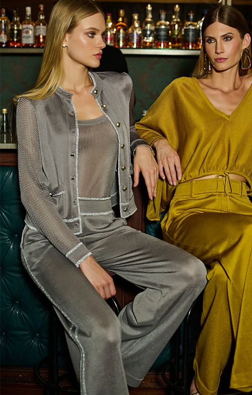 Calça Tricot Pantalona Listras