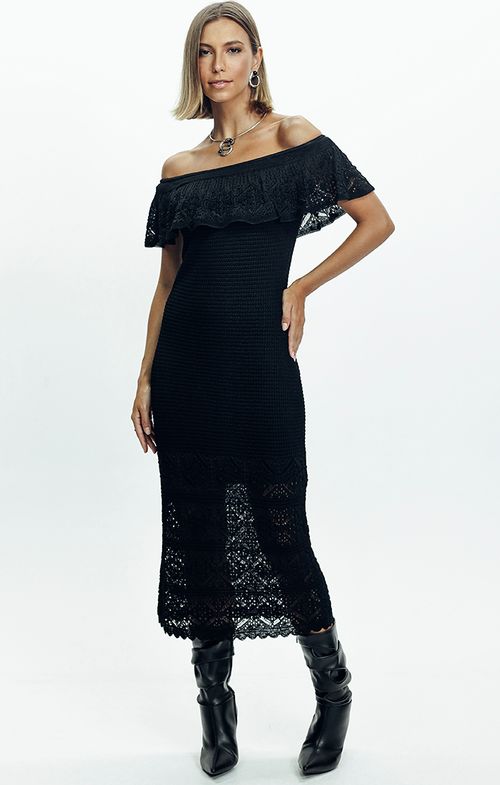 Vestido Tricot Midy Rendado