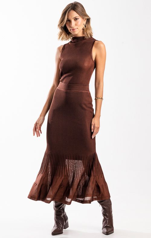 Saia Tricot Midy Babado Godê