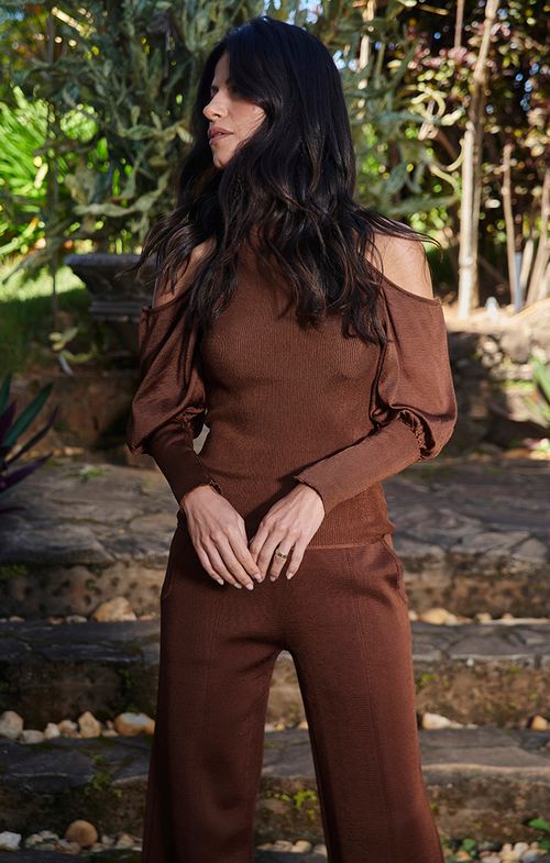 Blusa Tricot Canelada Manga Transparência