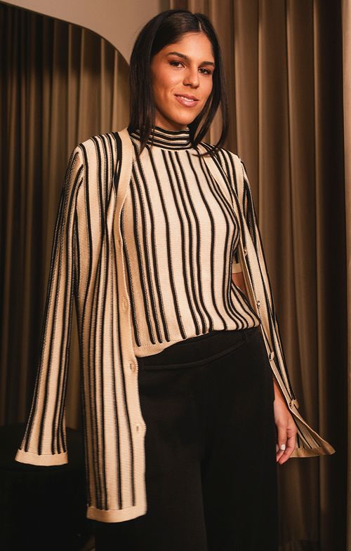 Blusa Tricot Nervuras Dual Color