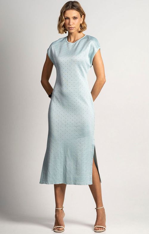 Vestido Tricot Max Midy Fenda Lateral Furos