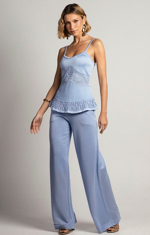 Regata Tricot Peplum Renda Fio Flutuado