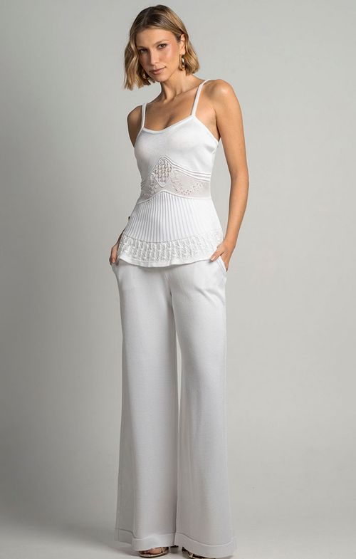 Regata Tricot Peplum Renda Fio Flutuado