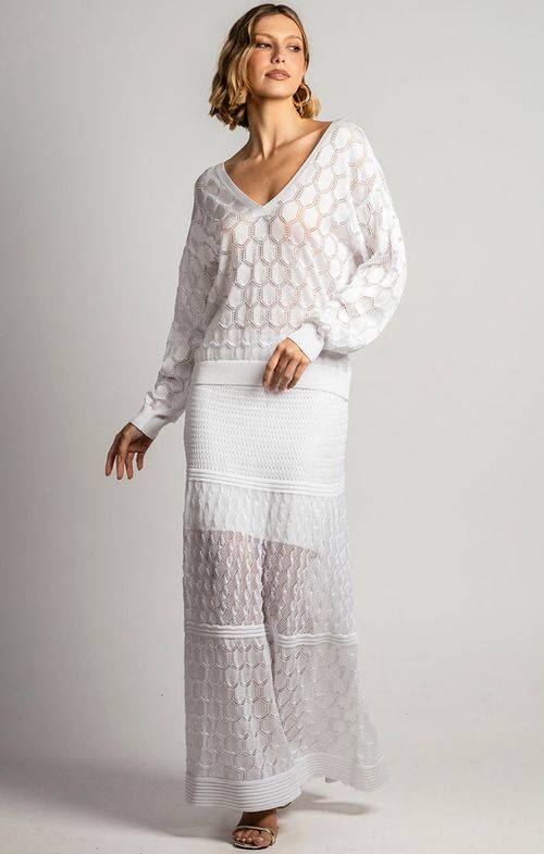 Blusa Tricot Renda Losango