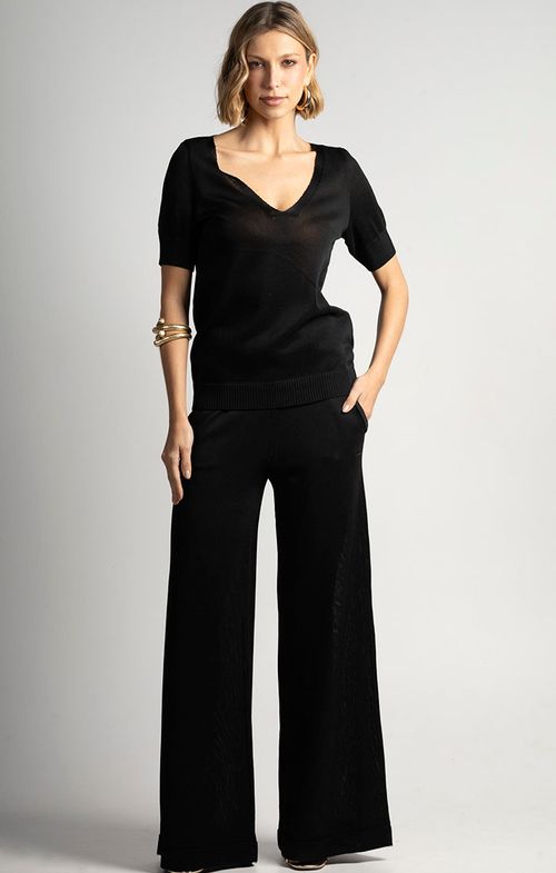 Calça Tricot Pantalona Faixa Basic