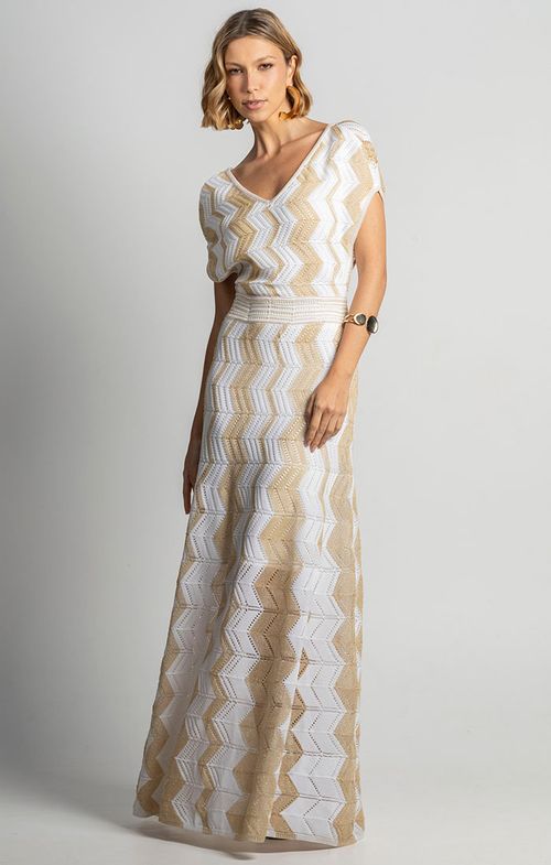 Vestido Tricot Max Midy Listras Furos Shine