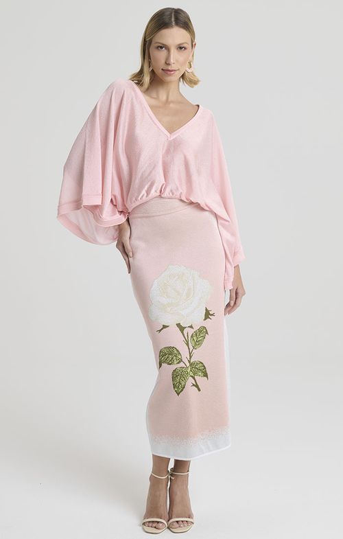 Saia Tricot Midy Rosa Jacar
