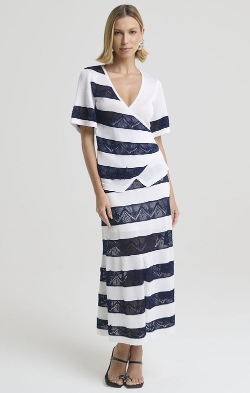 Blusa Tricot Listras Renda Efeito Guipir