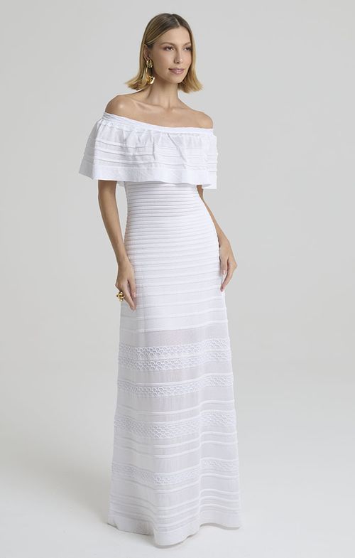 Vestido Tricot Longo Alto Relevo Ombro a Ombro