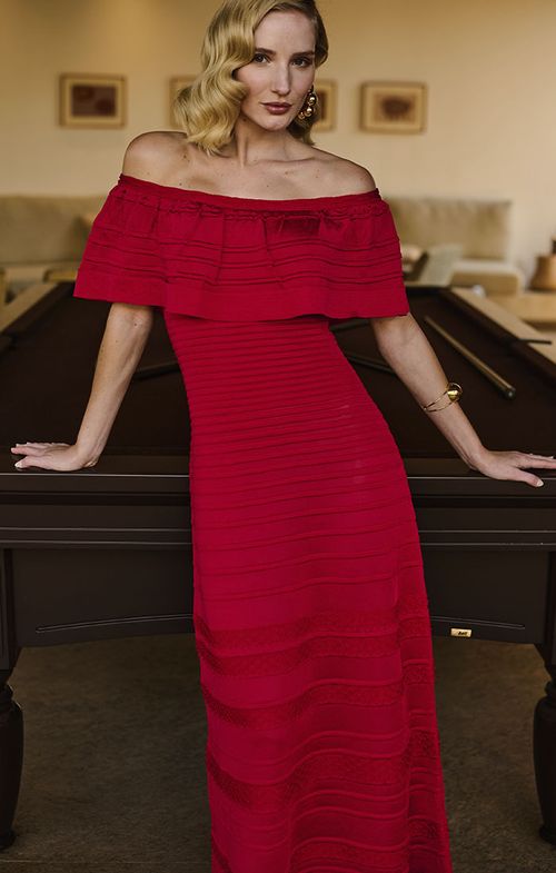Vestido Tricot Longo Alto Relevo Ombro a Ombro