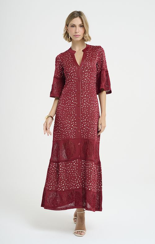 Vestido Chemise Tricot Renda Poá