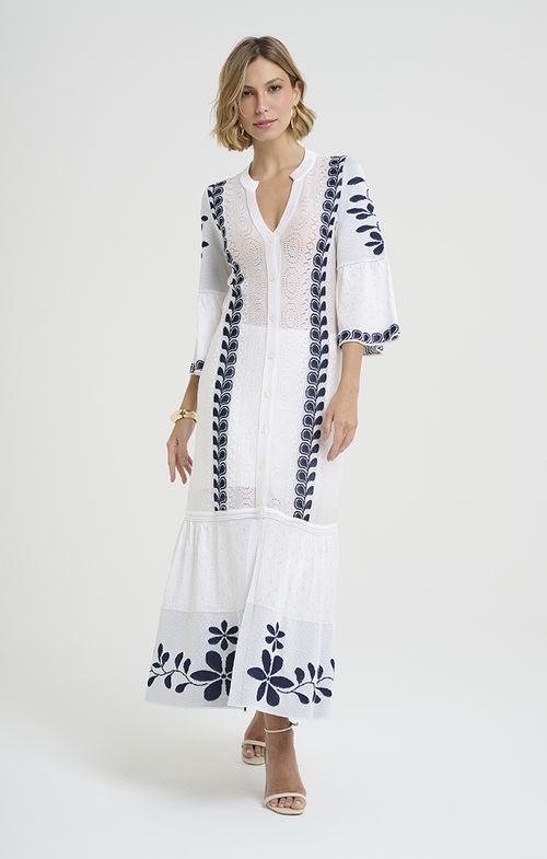 Vestido Chemise Tricot Jacar Ramos Flores