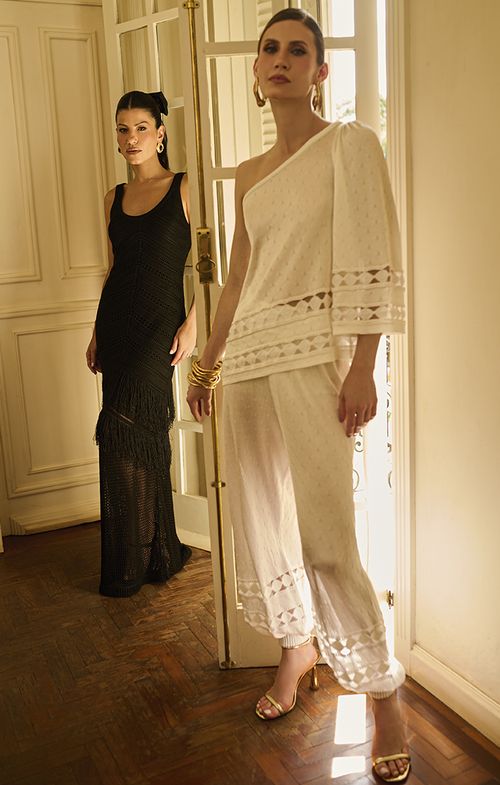 Calça Tricot Balloon Losango Fio Transparência