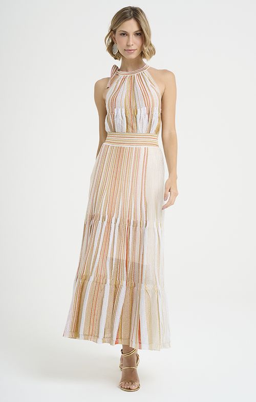 Saia Tricot Max Midy Plissada Multi Listras