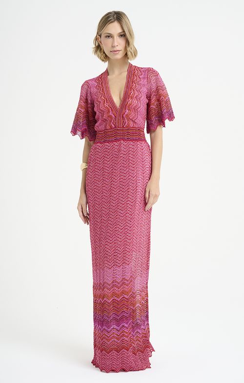 Vestido Tricot Longo Decote Transpassado Color