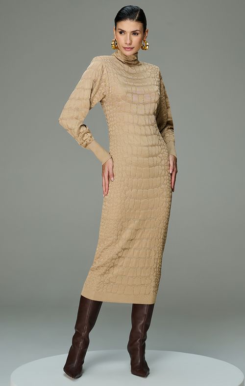 Vestido Tricot Midy Textura Abstrata