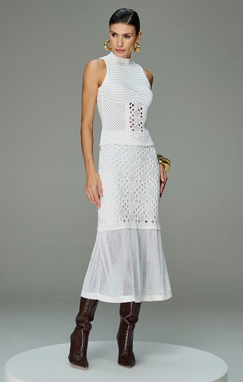 Saia Tricot Midy Rendada Furos