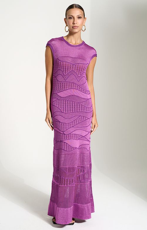 Vestido Tricot Max Midy Manga Japonesa Patchwork