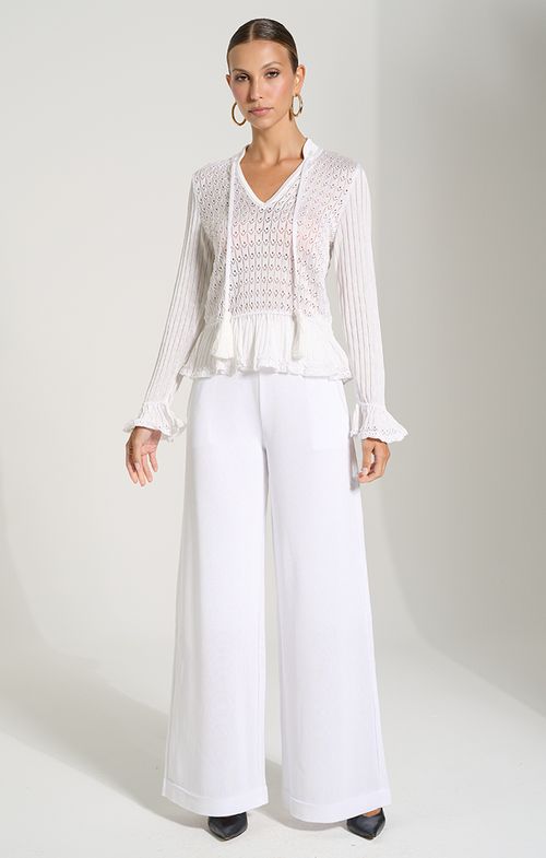 Blusa Tricot Peplum Ponto Renda