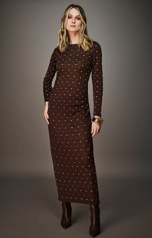 Vestido Tricot Midy Drapeado Poá